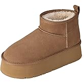 OOW Ankle Platform Boots for Women Genuine Suede Short Winter Snow Boot