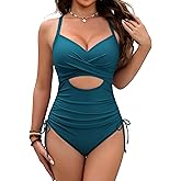 Blooming Jelly Women One Piece Swimsuits with Drawstring Tummy Control Cutout Bathing Suit Ruched Full Coverage Swim Suits
