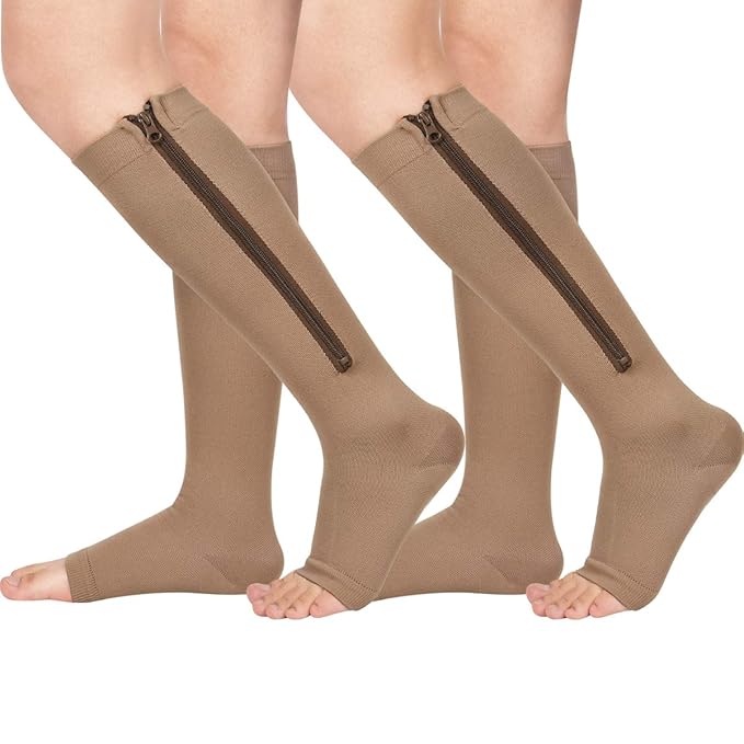 2 Pair Zipper Compression Socks for Women Men Open Toe Compression