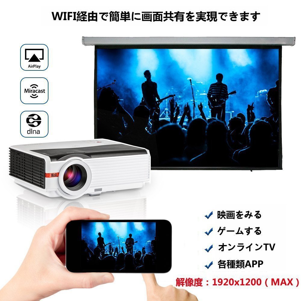 海外最新 40ルーメン Wifi Bluetooth ホームシアターandroid 高輝度プロジェクター Led Hd B07b6p2mz5 Hdmiケーブル付属 タブレットdvdプレーヤなど接続可 スマホ パソコン Iphone Dlna対応 Airplay Miracast 1280x800解像度 1080p ホームプロジェクター Www Circu Net