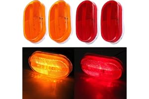 LBRST 4x Red+Amber6LED Oblong LED Trailer Side Marker Clearance Lights Lamps Surface Mount Reflective Rectangle Led Marker Lights Front Rear Truck RV Camper