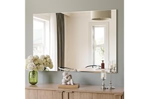 Brightify Frameless Mirror, 48x30 Inch Bathroom Mirrors for Over Sink, Tempered Glass for Gym, Yoga, Living Room, Dining Room, Bedroom, Entryway
