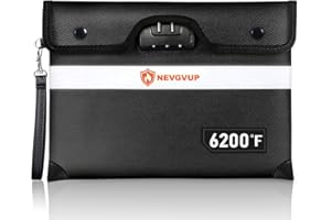 NEVGVUP 6200F Upgraded Fireproof Money Bag with Lock, Fireproof Document Bag w/ Zipper/Reflective Strip, 9 Layers of Heat Insulated Materials, Water Resistant