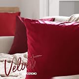Deconovo Set of 2 Velvet Cushion Covers 30x50 cm Red Invisible Zipper view 2