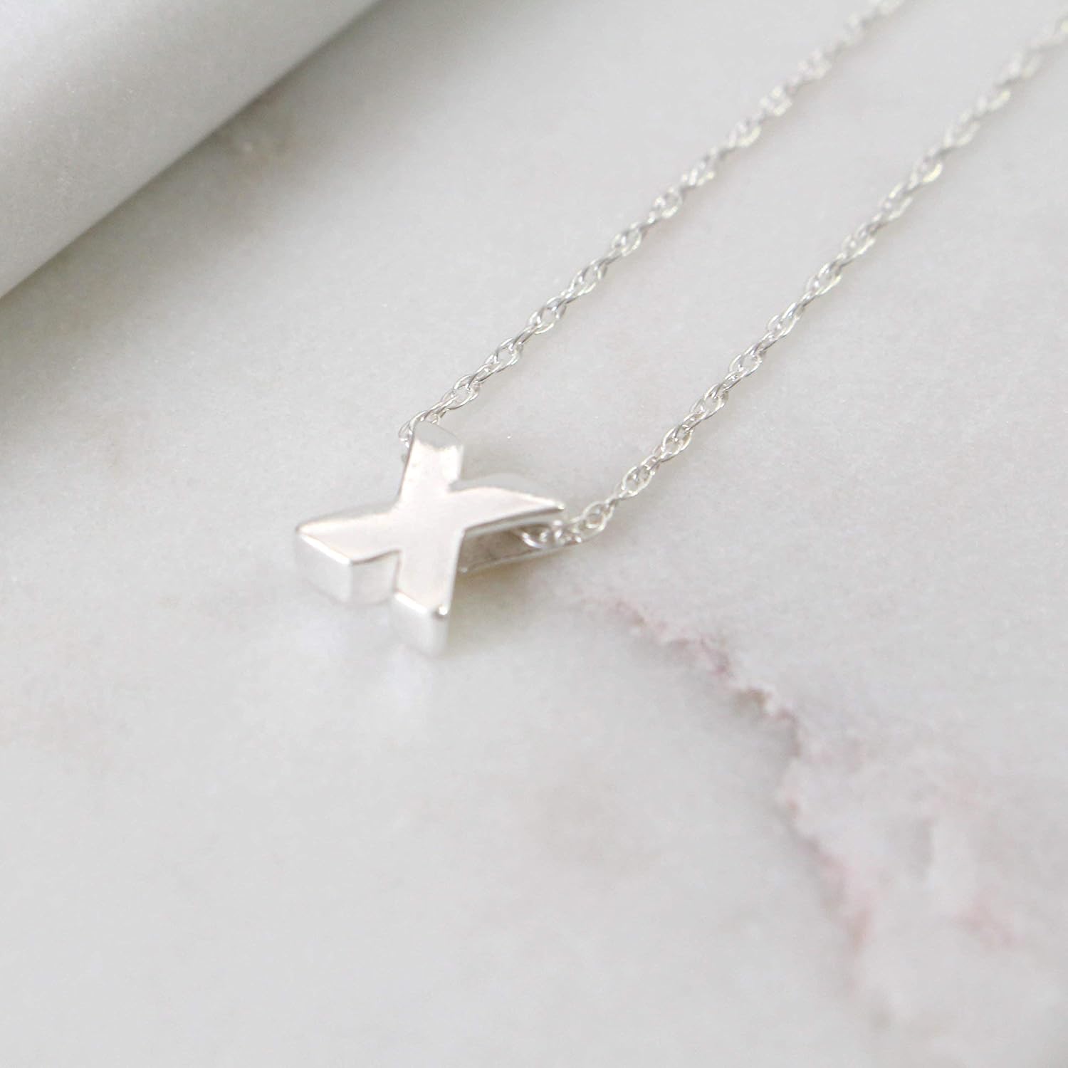 Sterling Silver Initial X Pendant Necklace • Letter X Necklace