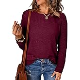 EVALESS Womens Sweaters Casual Long Sleeve Crewneck Cable Knit Lightweight Oversized Crochet Sweater Pullover Tops