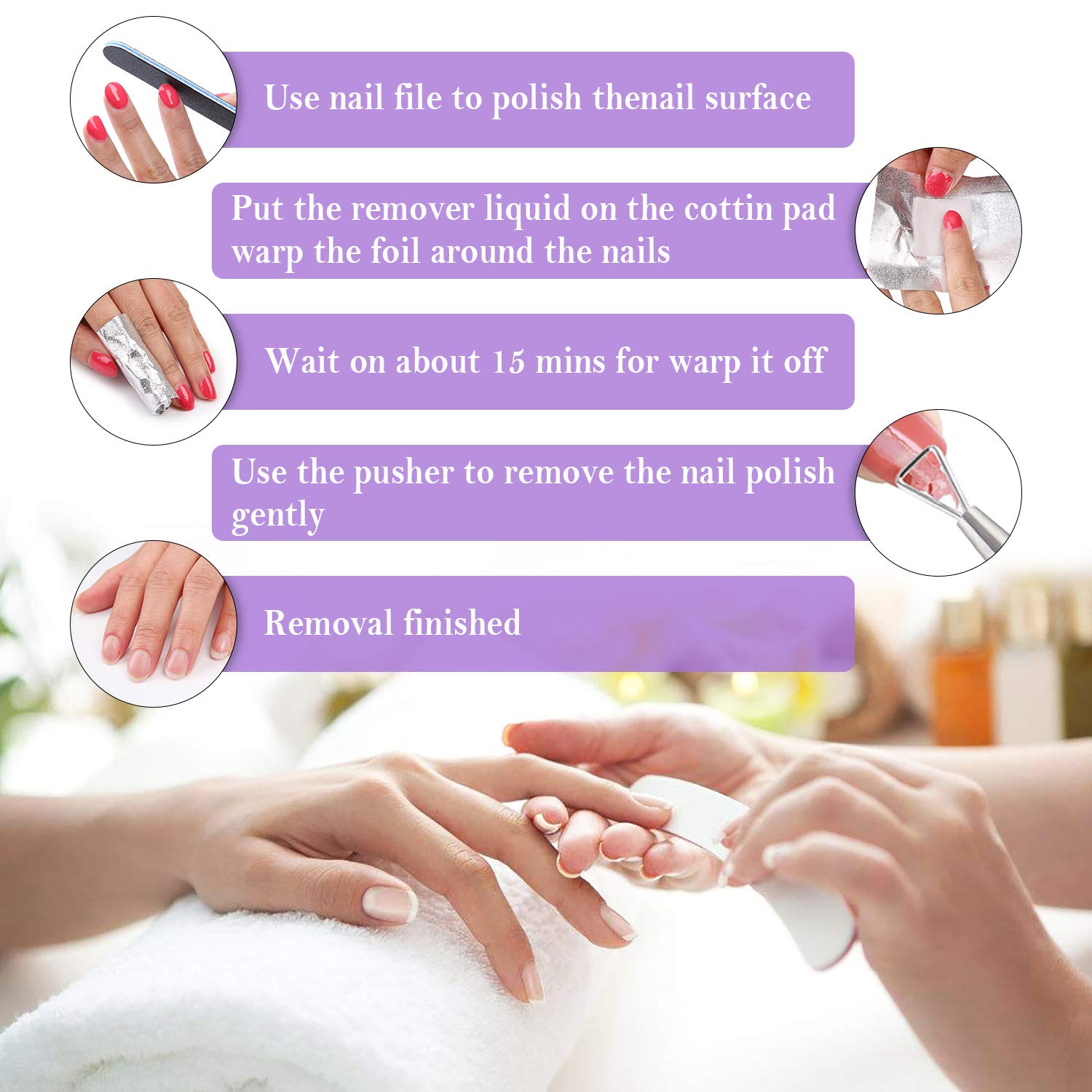 Makartt Nail Polish Nail Gel Remover Soak Off Gel Nail Polish Remover Foil Wraps 200pcs with Larger Cotton Pad 1 pcs Cuticle Pusher, R-01 : Beauty