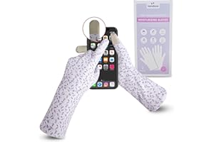 HandLove Premium 100% Cotton Gloves | Moisturizing Gloves for Dry Hands & Eczema | Overnight Sleeping Gloves, Eczema Gloves | Touchscreen | Extended Wrist White Gloves with Lavender Speckles, 2 Pairs