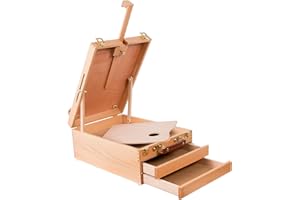 Kuyal Art Supplies Box Easel Sketch Box Painting Storage Box-Adjustable Design with Large 2-Drawer（2-Drawer Box Easel)