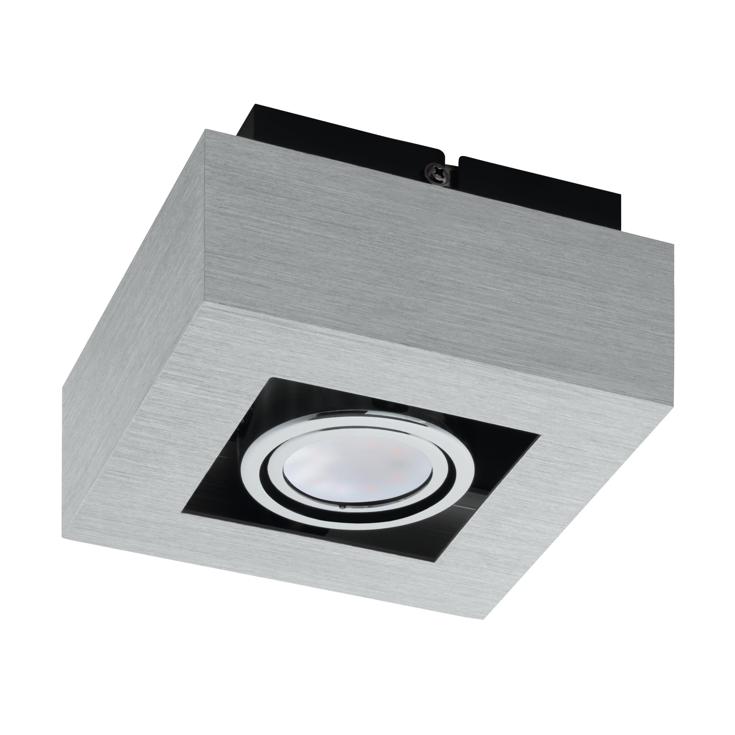 Eglo LED Ceiling Light Loke 1, Single-Flame Surface Light Modern Aluminium and Steel, Ceiling Lamp Brushed, Chrome, Black, Surface Lamp with GU10 Socket, LED Bulb Included, Adjustable