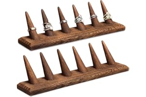 MOOCA 2 Pcs Set Finger Ring Stand Jewelry Display Holder Showcase Display Stands 11 x 2 1/4 x 2 3/4 in, Brown Color