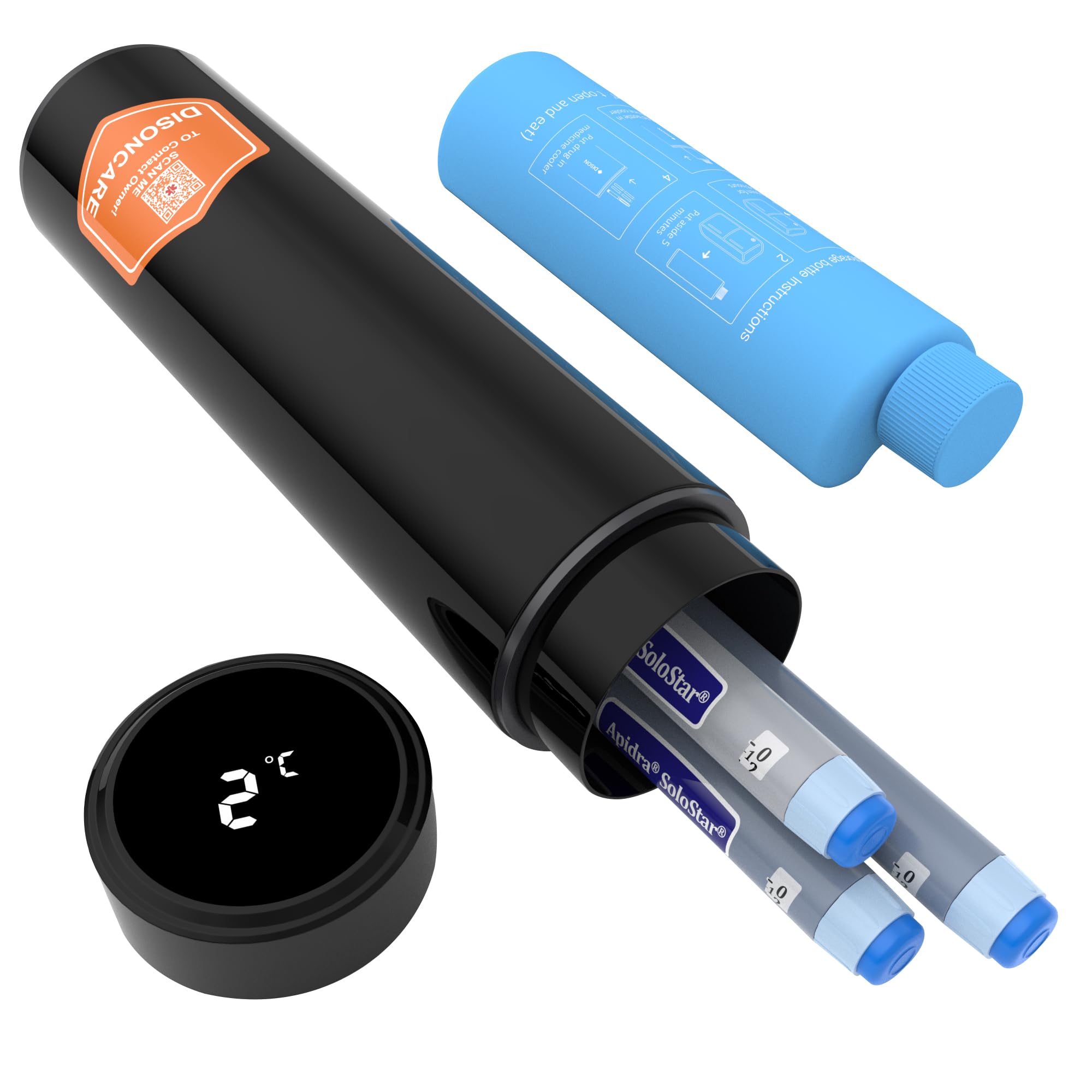 DISONCARE 60H Insulin Cooler Travel Case 2-8 Degrees Biogel Insulated Medicine Cooler Bag with Touch Temperature Display Epipen Case for Diabetic Travel TSA Approved with 2 Ice Pack