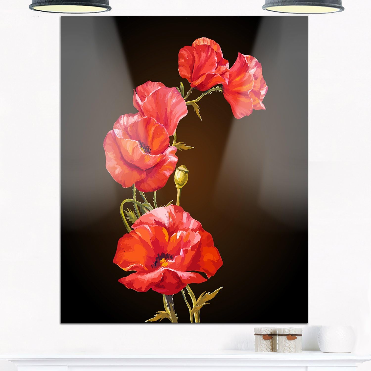 Designart Bright Poppies Flower Floral Metal Wall Art, 12x28, Red: Buy