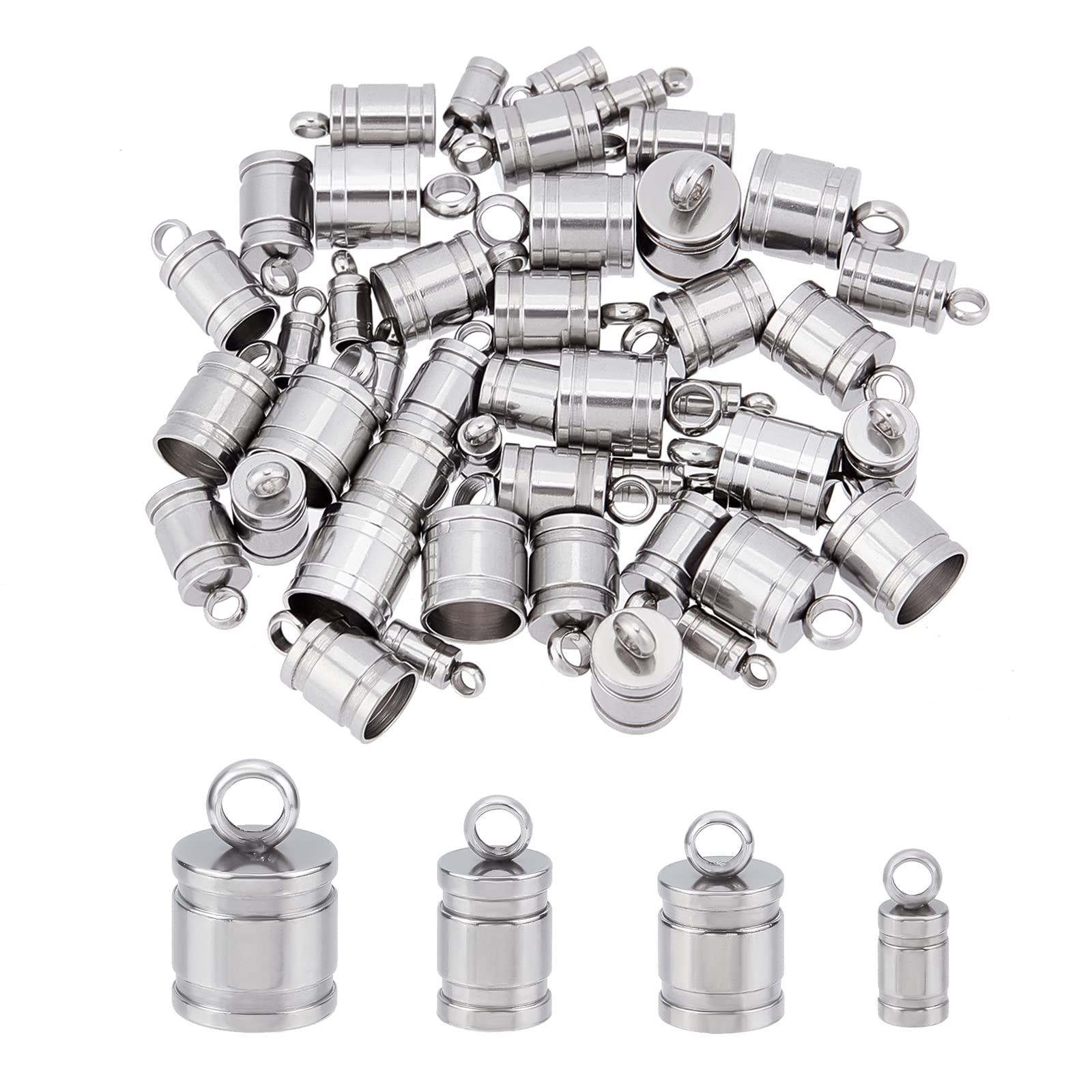 UNICRAFTALE 48pcs 4 Sizes Column Cord Ends 201 Stainless Steel End Caps 2/4/5/6mm Inner Diameter Smooth End Caps Terminators Cord Finding for DIY Jewelry Making