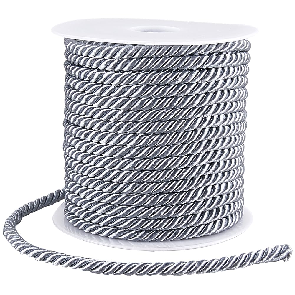 SOFPLATE 20M/21.87 Yards 5mm Silver Twisted Rope Cord Trim Thread Polyester Cream Weaving Twine Braided Macrame Rope String Findings for Jewelry Making Bracelets Necklaces Knitting Macrame DIY Craft