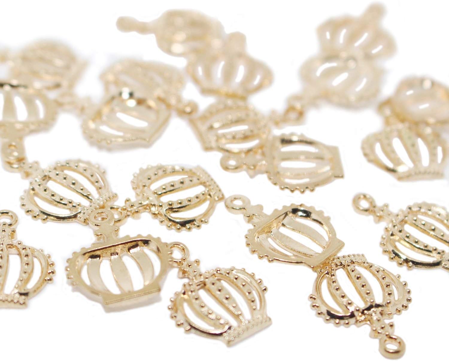 Golopoo 20pcs 3D Crown Charms for Crafts Mini DIY Pandora Bracelets Earring Necklace Pendants for Women Gold Flat Crown Bag Charm Jewellery Making for Women Vintage Home Accessories (Flat)