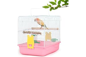 KUNNKU Travel Bird Cages for Cockatiels - Parrot Cage Starter Kit with Stand Accessories Birdcage Great for Parakeets Lovebirds Parrotlets Finches Canaries and More Small Birds(Pink)