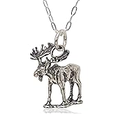 EnCharmed Sterling Silver Bull Moose or Elk 3D Charm Necklace, 18"