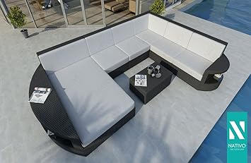 Nativo C Luxus Rattan Lounge Sofa Atlantis Xxl Mit Led Licht Gartenmobel Lounge Xxl Outdoor Lounge Amazon De Kuche Haushalt