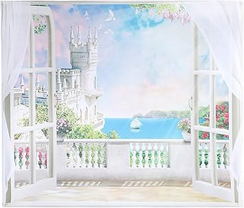 Amazon Co Jp Nd インテリア タペストリー おしゃれ 北欧 風景 湖 海 大きい だまし絵 癒し 城 部屋 飾り 窓 背景布 壁 インテリア 布 景色 自然 デザイン１ ホーム キッチン