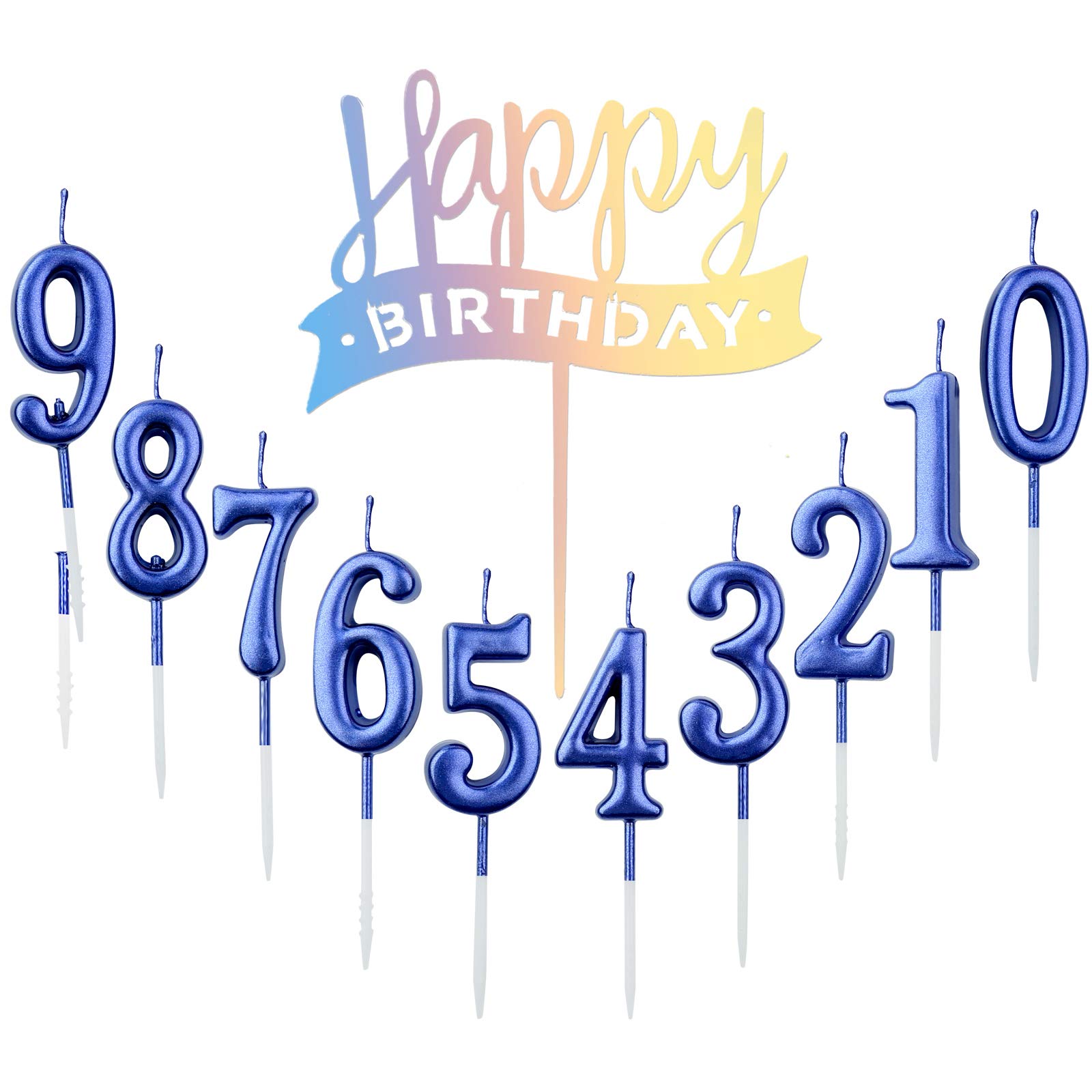 10pcs Number 0-9 Birthday Numeral Cake Candles + 1pcs Letter Happy Birthday Glitter Cake Topper Decoration Cake Number Digital Candles for Birthday Party Wedding