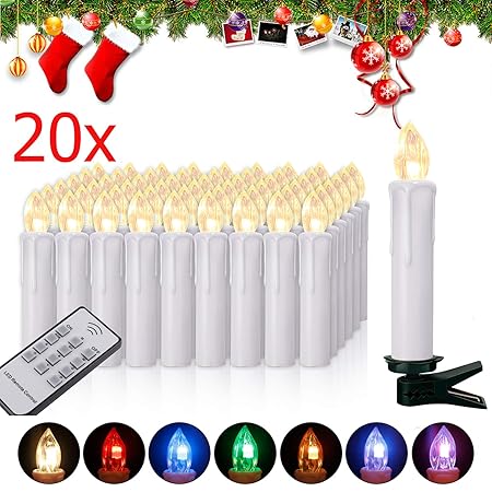 Miafamily RGB LED Kerzen Kabellose Baumkerzen Weihnachtskerzen mit Infrarot Fernbedienung, Timerfunktion,Kerzenlichter Flamme