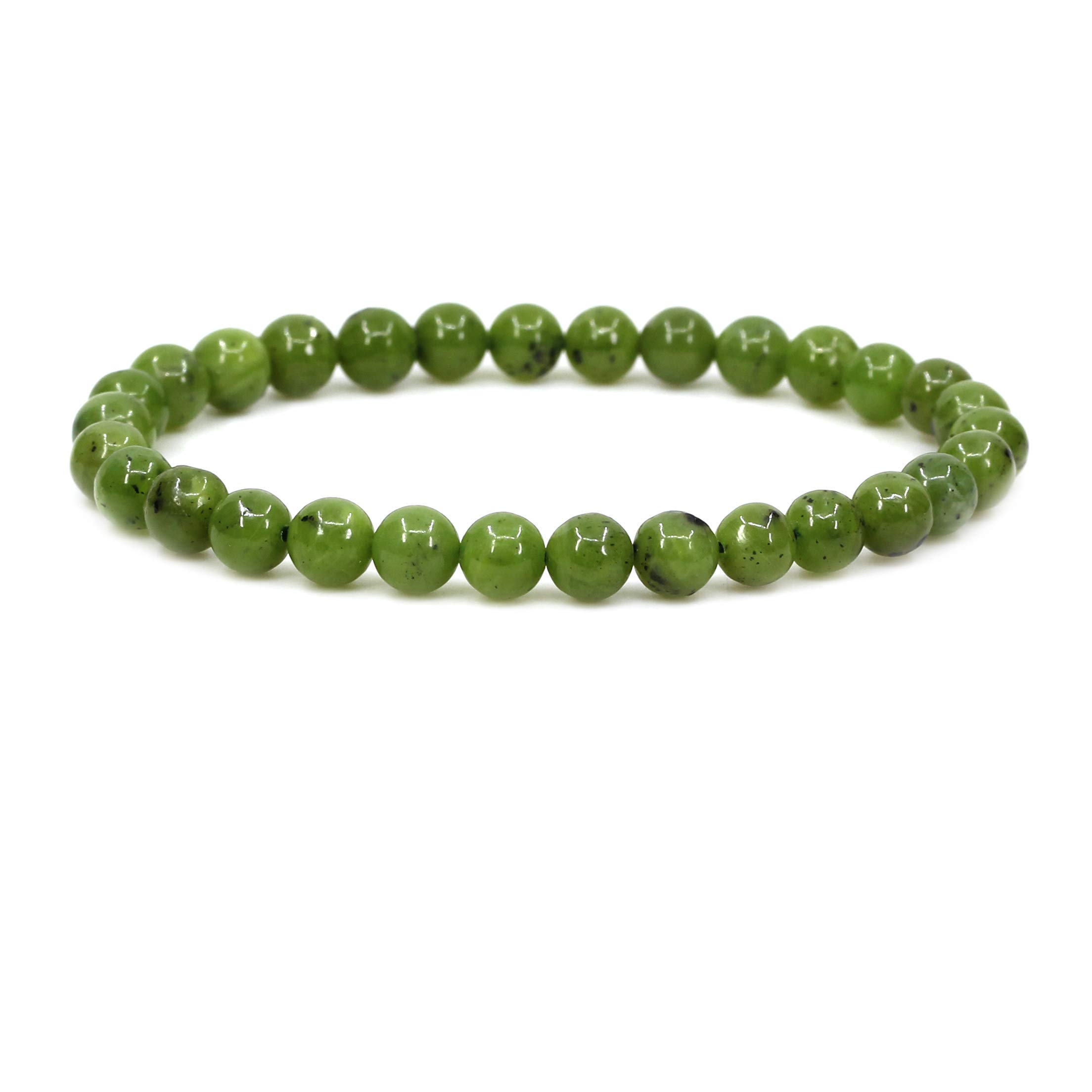 CHENYUE Natural A Canadian Nephrite Jade Gemstone 6mm Round Beads Stretch Bracelet 7 Inch