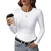 GEMBERA Womens' Crewneck Long Sleeve Slim Fitted Casual Top T-Shirts Stretchy Basic Shirt