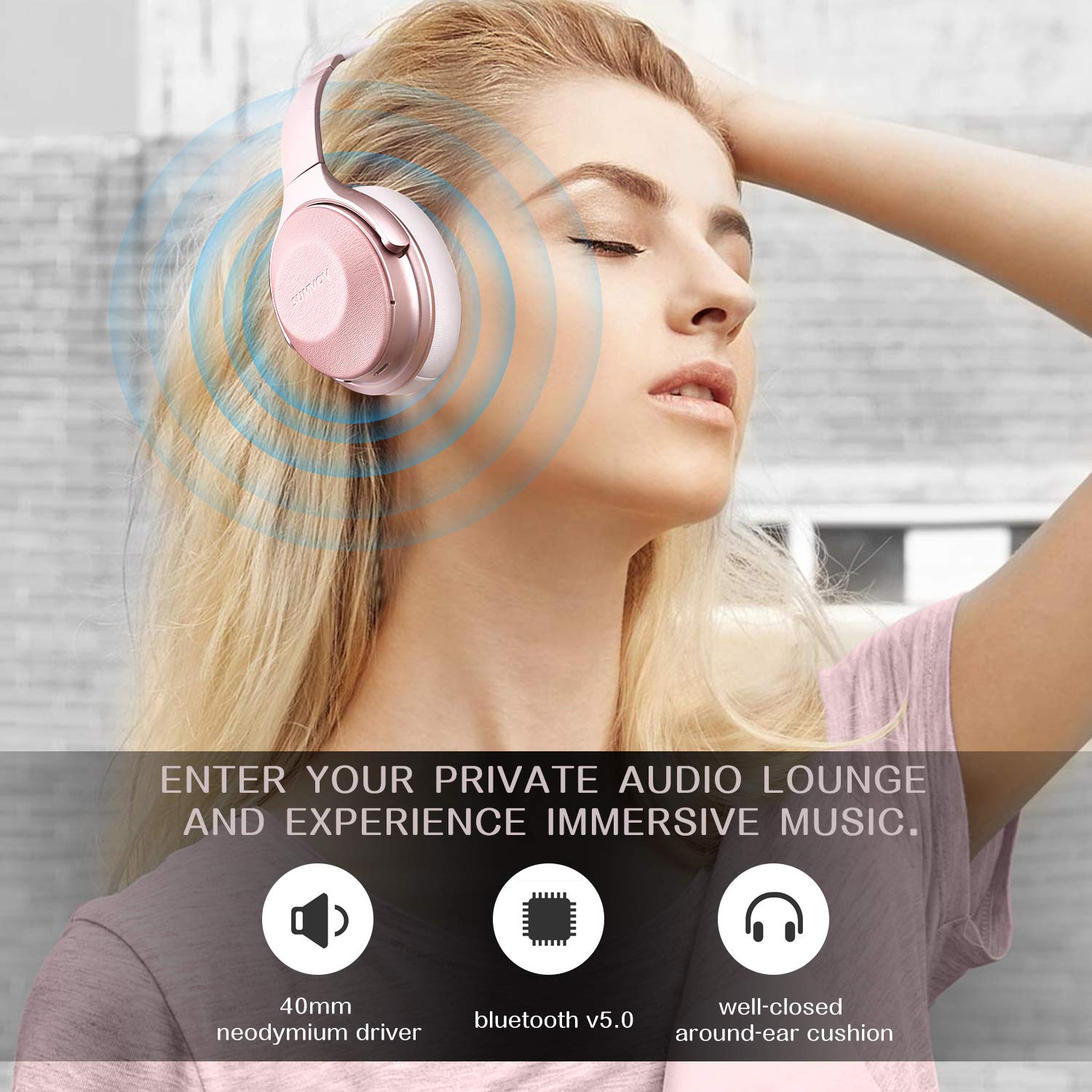 Sumvov Wireless Headphones Over Ear, Bluetooth Headphones 5.0 with Mic, Quick Charge, 30 Hours Playtime, Deep Bass, Protein Earpads, Hi-Fi Stereo Foldable Headset, for Cellphone/TV/PC (Rose Gold)