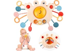 MOLUTSODY Baby Montessori Sensory Toy for Babies, Silicone Pull String Teething Toy, Baby Toys for 6-12-18 Months Newborn Boys and Girls (Orange)