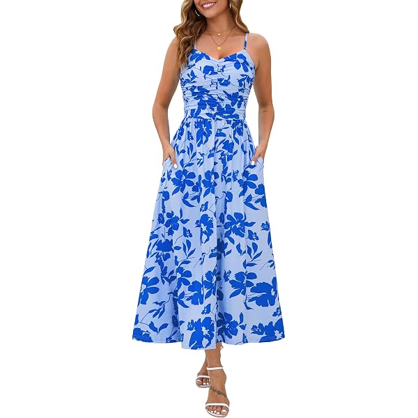 A-line Dress With Pockets BAXLIMEK Maxi Dresses For Women,2025 Spring Summer  Elegant Trendy Summer Short Sleeve Beach Dress
