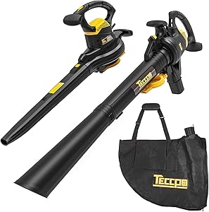 TECCPO Leaf Vacuum, 12 Amp 3-in-1 Leaf Blower/Vacuum/Mulcher, Variable Blow Speed of 170/250mph, Mulching Ration of 16:1, 280/410 CFM, 40L Collection Bag - TABV01G