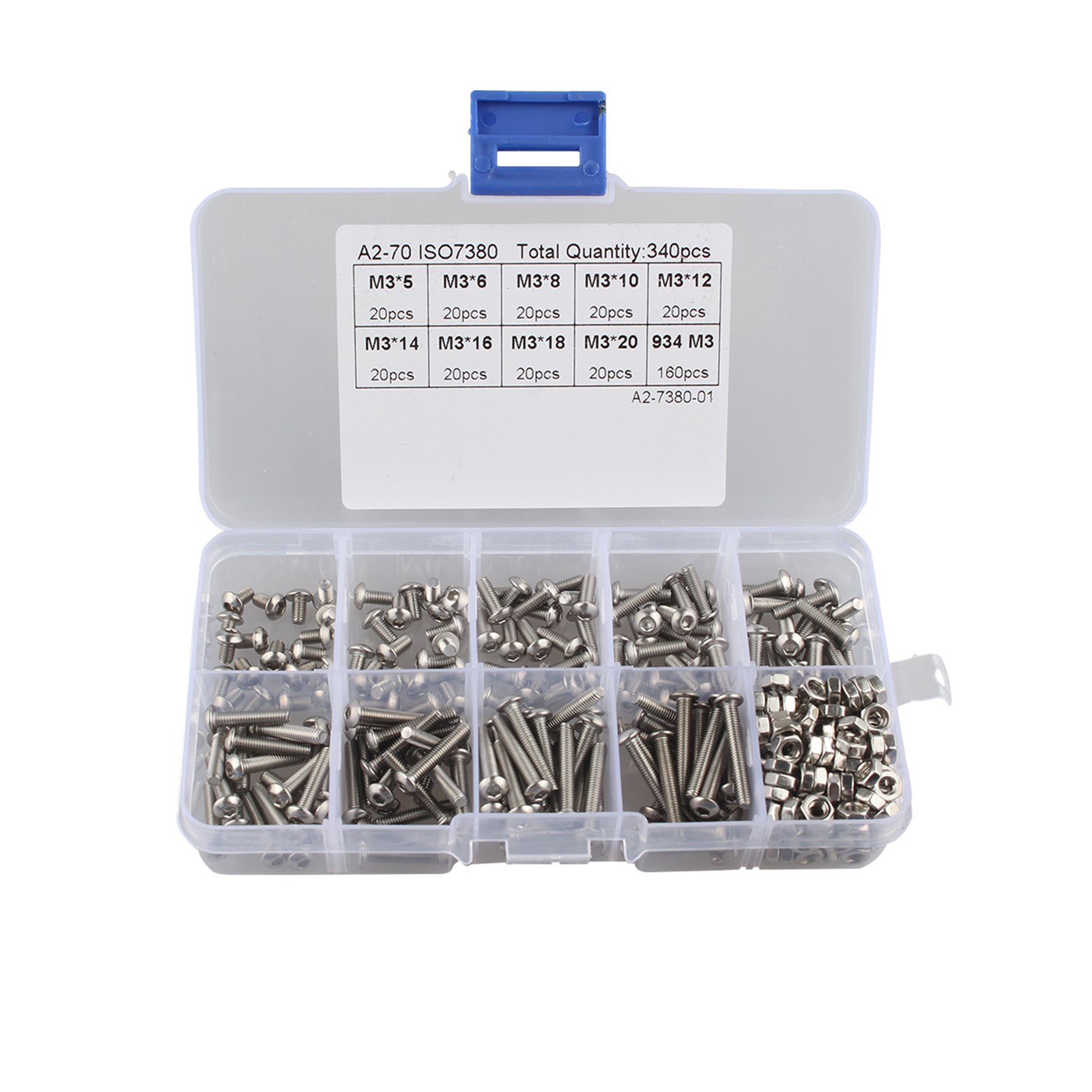 HALJIA 340pcs M3 Stainless Hex Socket Button Head Screws Allen bolt Nut Assortment Kit