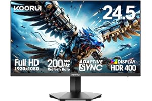 KOORUI 25 Inch 200Hz Gaming Monitor, Full HD Fast IPS Monitor, HDR400, 1ms with Adaptive Sync, 2 x HDMI 2.0, DisplayPort 1.4,