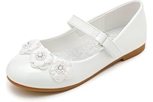 Parrosoo Flower Girl Shoes Dress Shoes Toddler Girls Flats Low Heel Princess Wedding Shoes for Little Big Kids