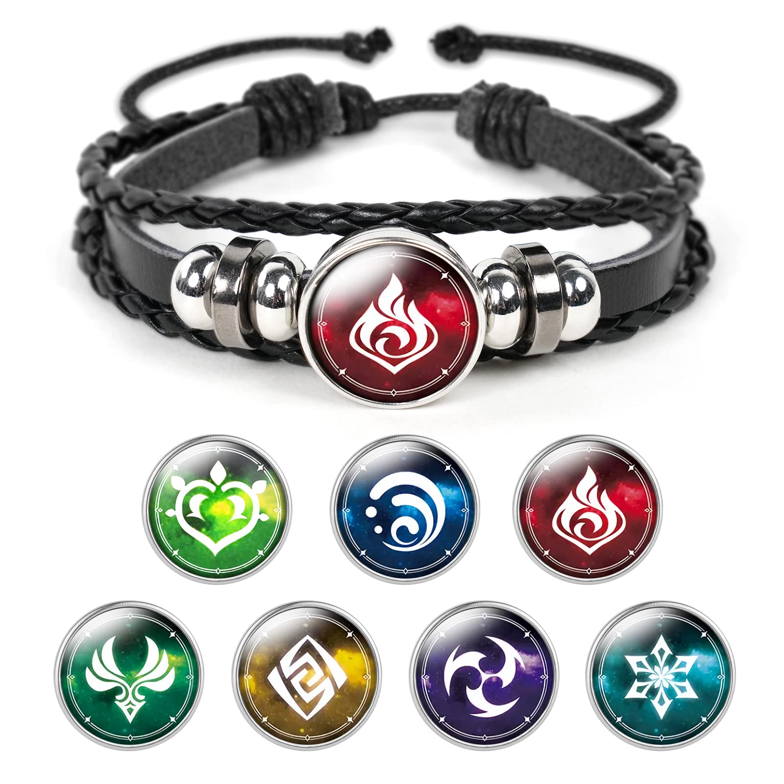 Aucuu Genshin Impact Bracelet, Unisex Luminous Bracelet God's Eye Cosplay Bracelet Gift, Fortunate Wristband with 7 Pcs Elements Replacement - Fire, Ice, Wind, Grass, Rock, Thunder, Water