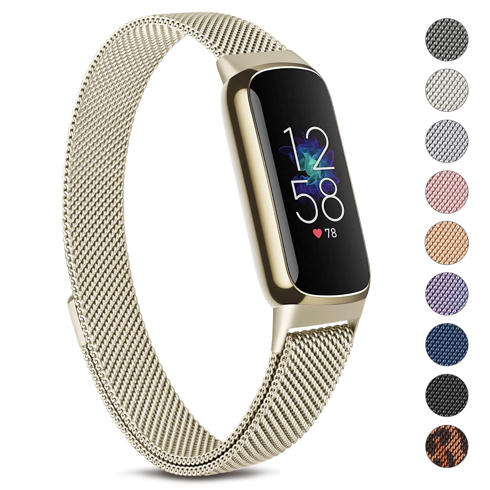 Metal Strap for Fitbit Luxe Strap for Women, Premium Stainless Steel Metal Replacement Band with Strong Magnet (Champagne)