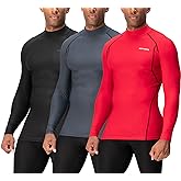 DEVOPS 3 Pack Men's Athletic Turtle Neck Long Sleeve Compression Shirts