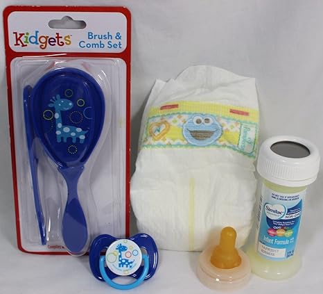 baby doll with bottle and diaper