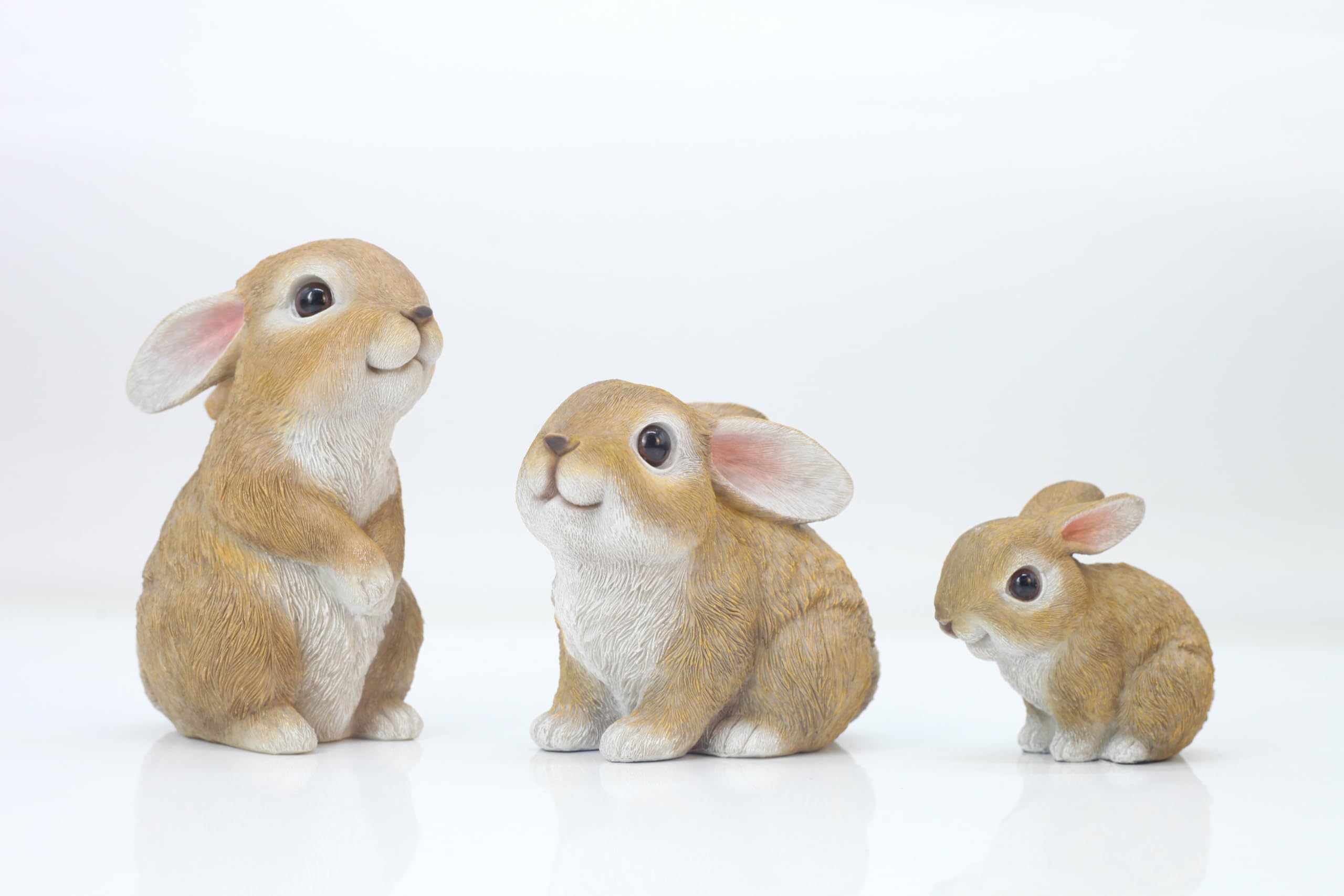 Photo 1 of JORAE Bunny Statues Garden Decorations Set of 3 Outdoor Easter Rabbit Figurines for Yard Home Decor Table Animal Sculptures Indoor, Polyresin, Brown