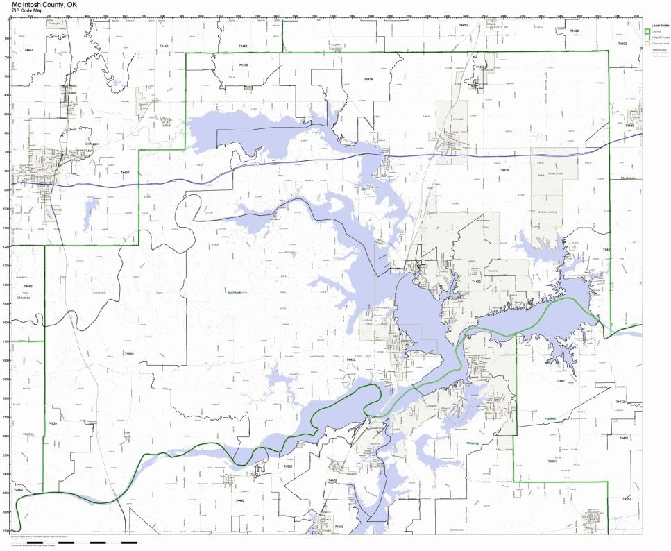 McIntosh County, Oklahoma OK ZIP Code Map Not Laminated Home & Kitchen