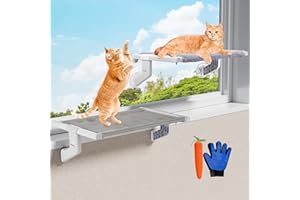 HOMAGICO 2 in 1 Cat Window Perch,Cat Hammock with Metal Sliding Clamping Adjustment,Removable Two Fabrics Cover,4 Suction Cups,Cat Window Beds for Indoor Cat(26"x13")