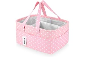 QIANBIRD Pink Diaper Caddy Organizer for Baby Girl-Large Portable Diaper Caddy Basket for Changing Table-Diaper Organizer Caddy-Car Travel Tote Bag-Newborn Registry Baby Shower Basket for Diapers & Wipes