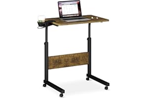 Klvied Mobile Standing Desk, Rolling Desk with Cup Holder, Portable Laptop CouchTable, Small Computer Desk, Bedside Table, Mobile Laptop Stand, Work Desk for Home Office, Walnut