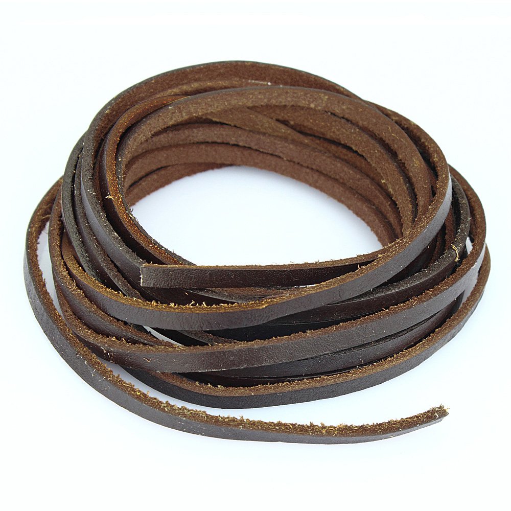 LolliBeads (TM) 5mm Flat Genuine Leather Cord Braiding String Dark Brown Espresso (2 Yards)