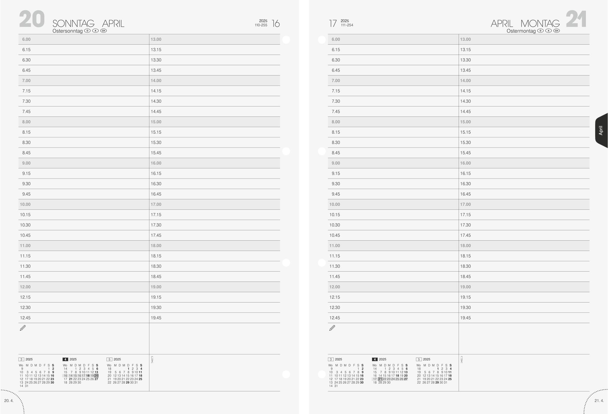 BRUNNEN Daily Replacement Calendar Model 787 (2025), 1 Page = 1 Day, A4, 416 Pages