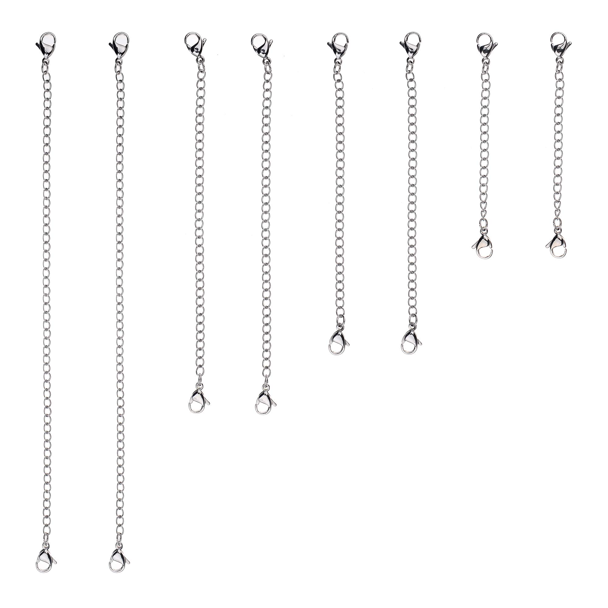 D-BUY 8 Pcs Silver Color Plated Necklace Extenders, Stainless Steel Chain Extender for Necklace, Bracelet Extender, Extender Chain Set, 4 Different Length, 2 inch 3 inch 4 inch 6 inch (Silver)