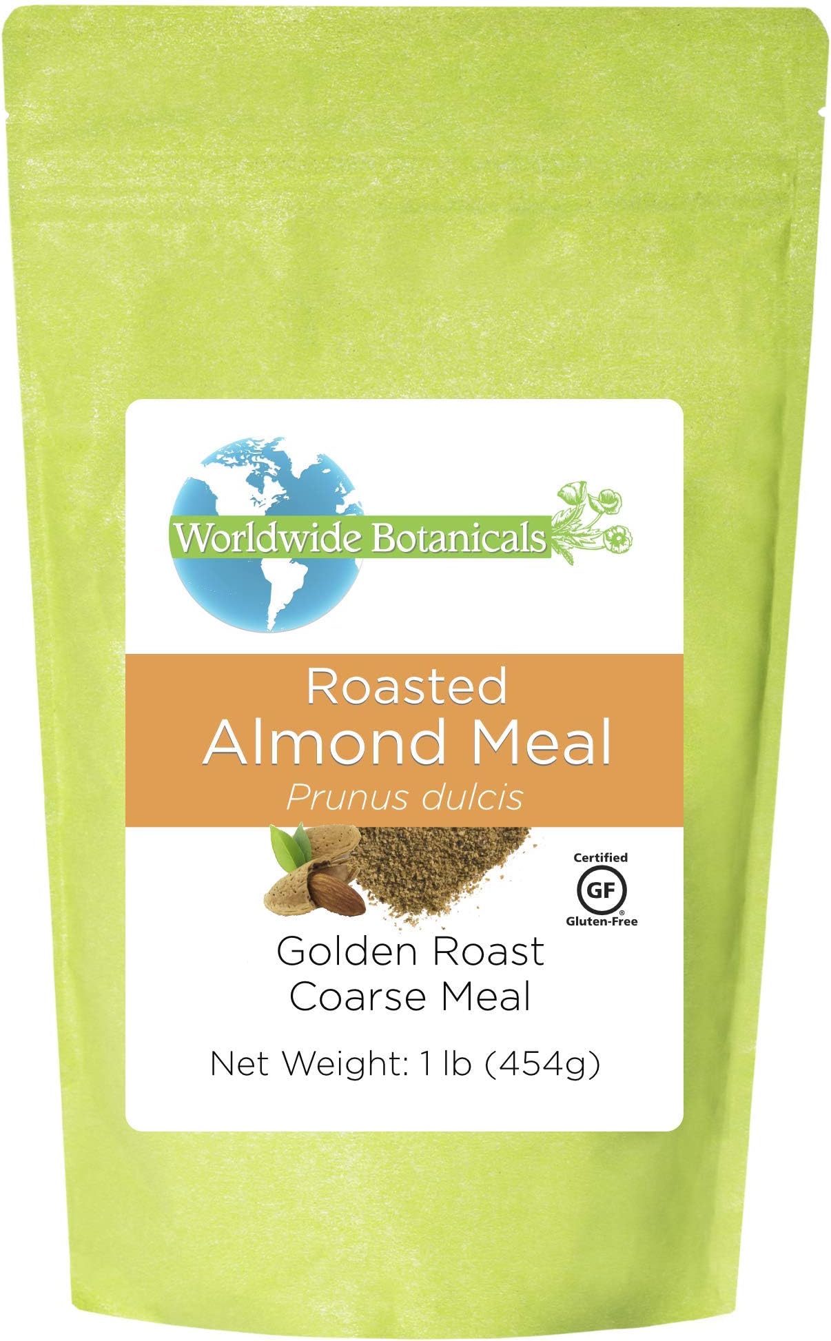 Worldwide Botanicals Roasted Almond Meal - 100% Pure Golden Roasted California Almonds, Certified Gluten-Free, Enhance the Flavor of Gluten Free, Vegan and Paleo Dishes! 1 Pound