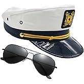 IFJJ Yacht Captain Hat, Sailor Costume Marine Admiral Cap for Men and Women, Yacht Sunglasses,Halloween Costume Accessory