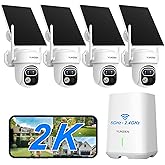 YUNZIEN 6MP Security Cameras Outdoor Wireless,Solar Powered Dual Lens Home Security Camera System,4-Cam Kit,64GB Local Storage,No Monthly Fee,AI Motion Tracking,2K Color Night Vision,5G & 2.4G WiFi